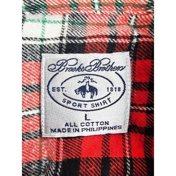 Brooks Bothers Size Large Mens Red White Black Green Check Flannel Sport Shirted - Picture 4 of 9